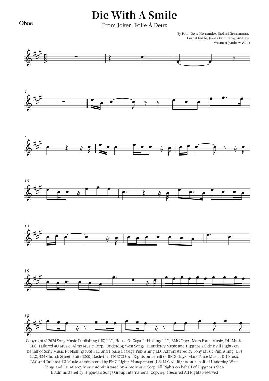 Die With A Smile Die With A Smile Oboe Solo scores gallery preview page 1