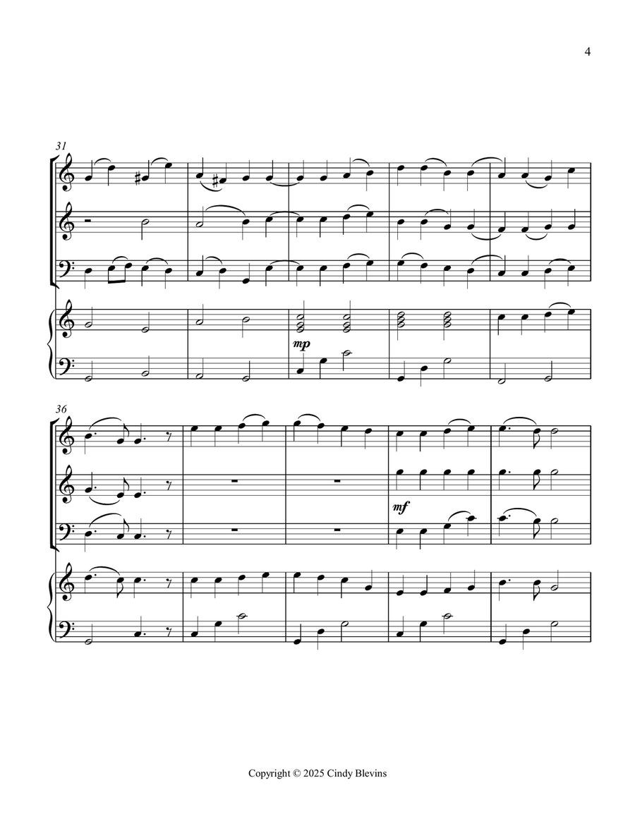 Joyful, Joyful, We Adore Thee, for Two Violins, Cello and Piano Piano Quartet scores gallery preview page 5