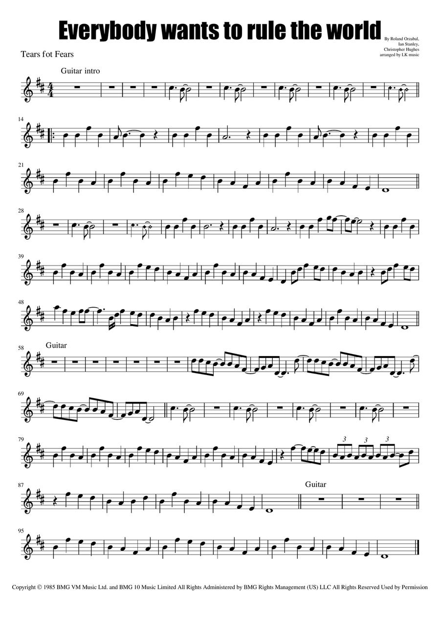 Everybody Wants To Rule The World Violin Solo scores gallery preview page 1