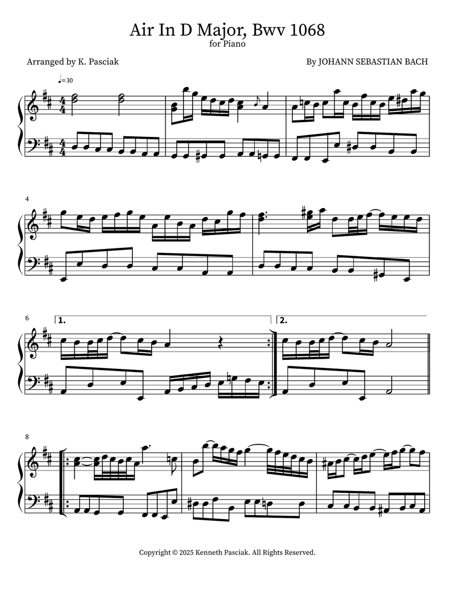 Air In D Major, Bwv 1068 Air In D Major, Bwv 1068 Piano scores gallery preview page 1