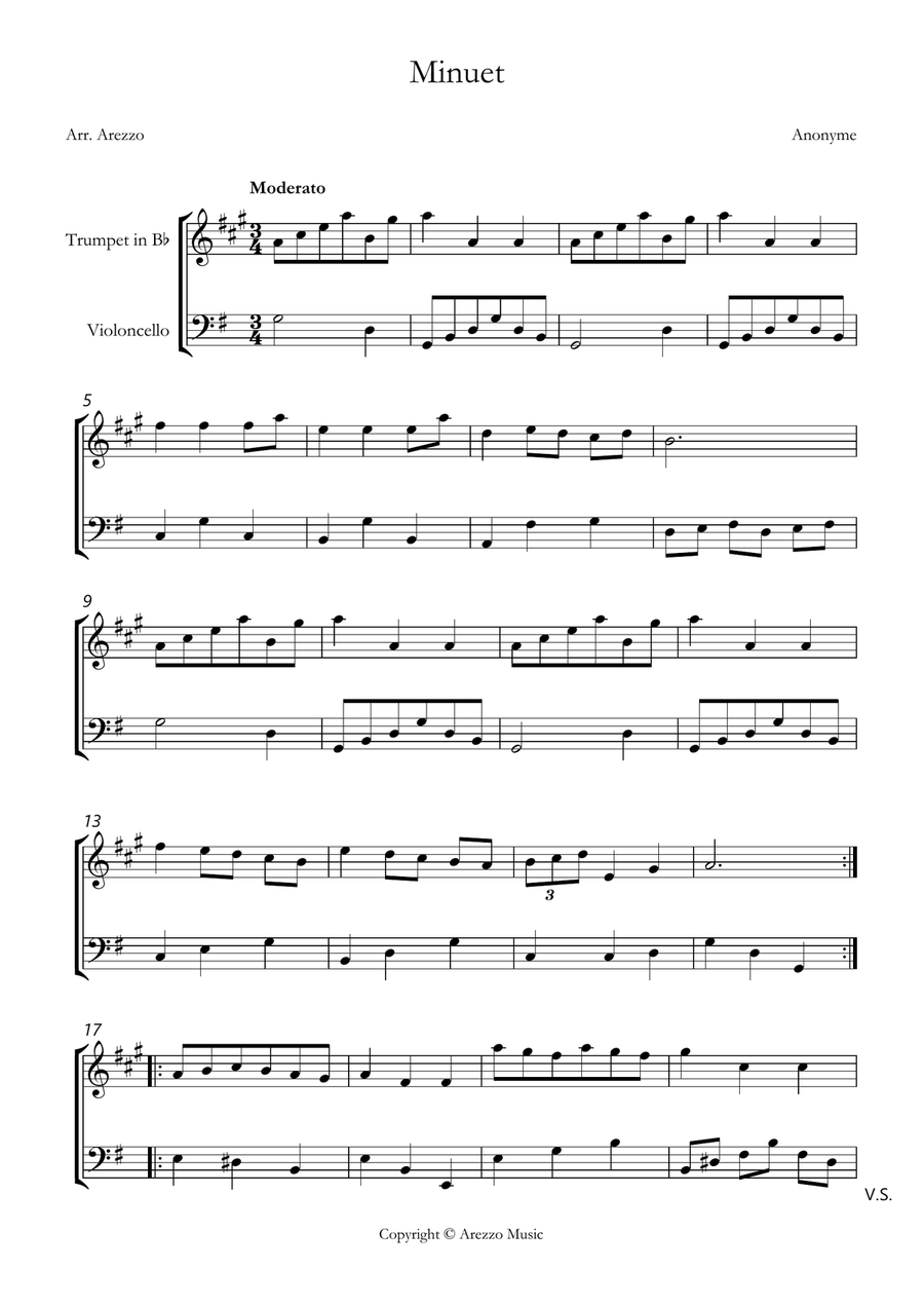 bach bwv anh. 116 minuet in g major Trumpet and Cello sheet music Chamber Music scores gallery preview page 1