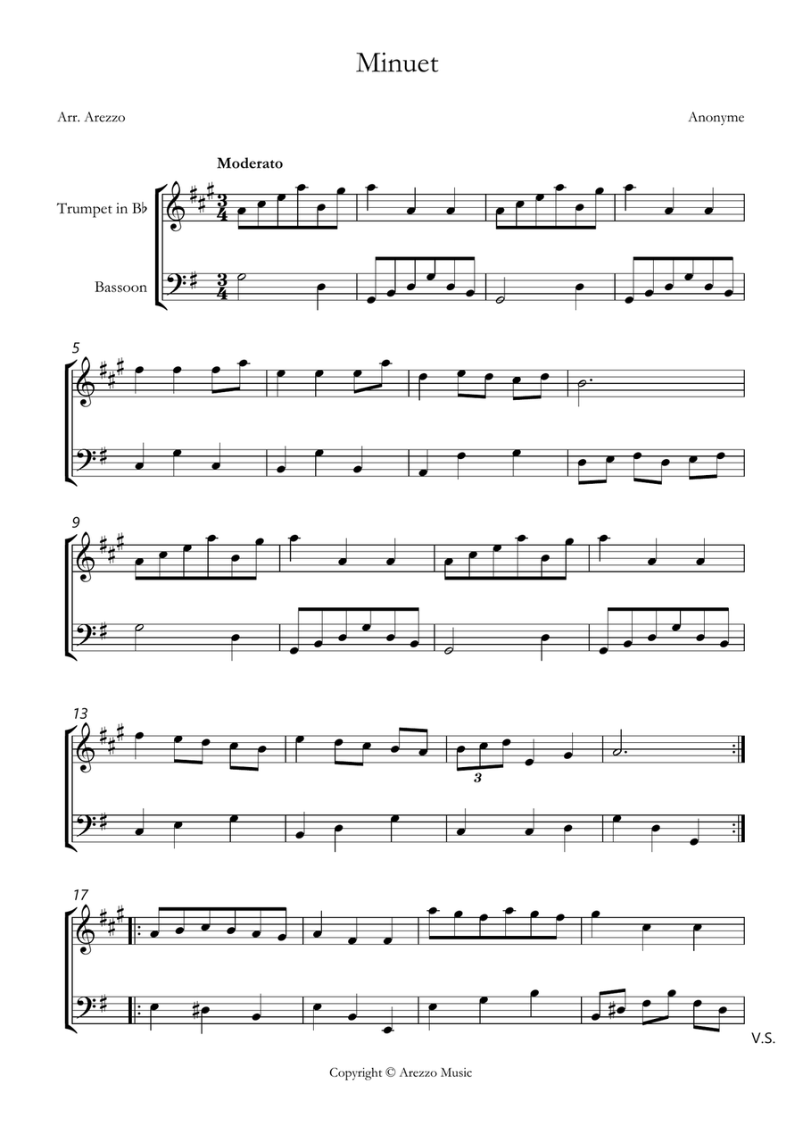 bach bwv anh. 116 minuet in g major Trumpet and Bassoon sheet music Chamber Music scores gallery preview page 1