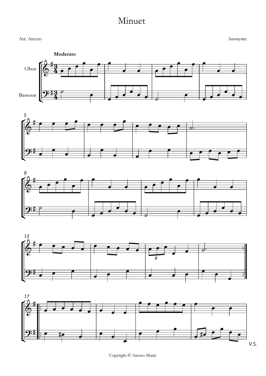 bach bwv anh. 116 minuet in g major Oboe and Bassoon sheet music Woodwind Duet scores gallery preview page 1