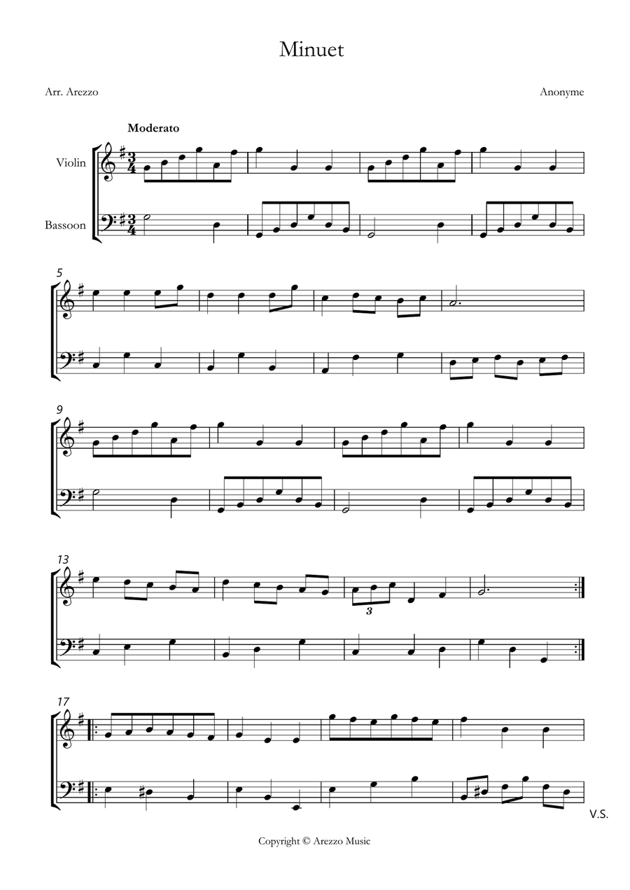 bach bwv anh. 116 minuet in g major Flute and Bassoon sheet music Woodwind Duet scores gallery preview page 1