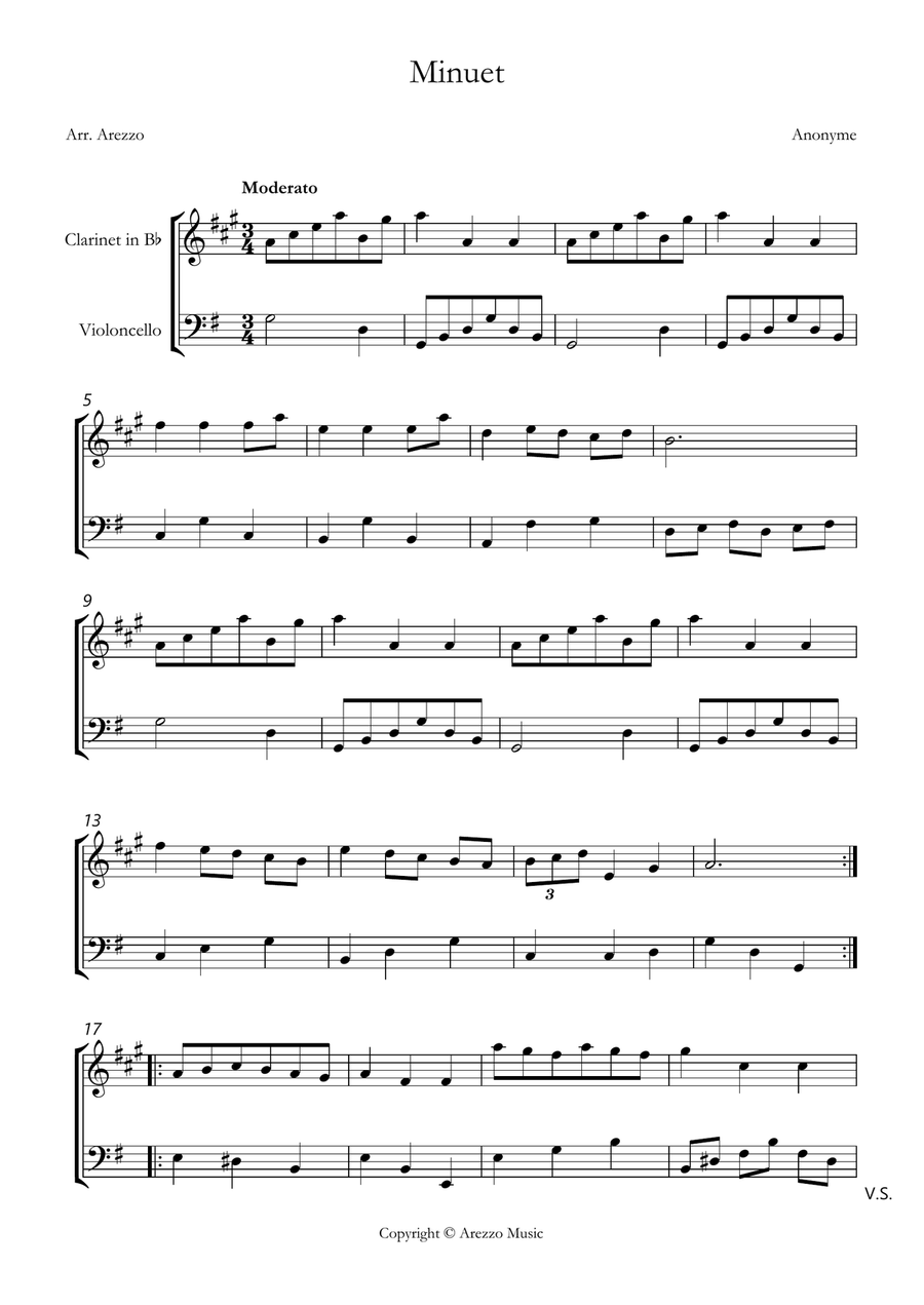 bach bwv anh. 116 minuet in g major Clarinet and Cello sheet music Chamber Music scores gallery preview page 1