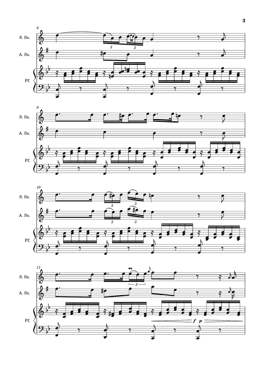 Ave Maria by F. Schubert – S. Sax, A. Sax and Piano. Score and Parts Small Ensemble scores gallery preview page 3