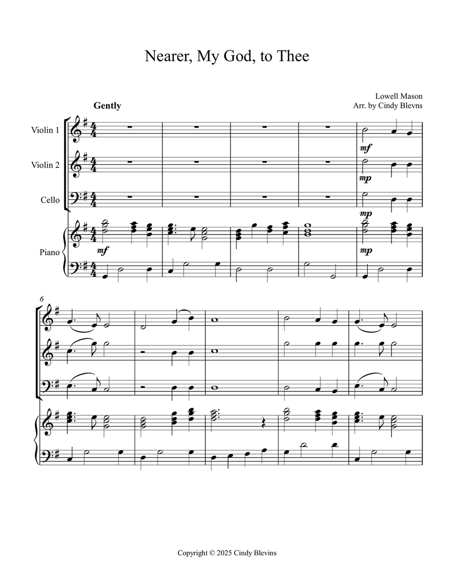 Nearer, My God, to Thee, for Two Violins, Cello and Piano Piano Quartet scores gallery preview page 2