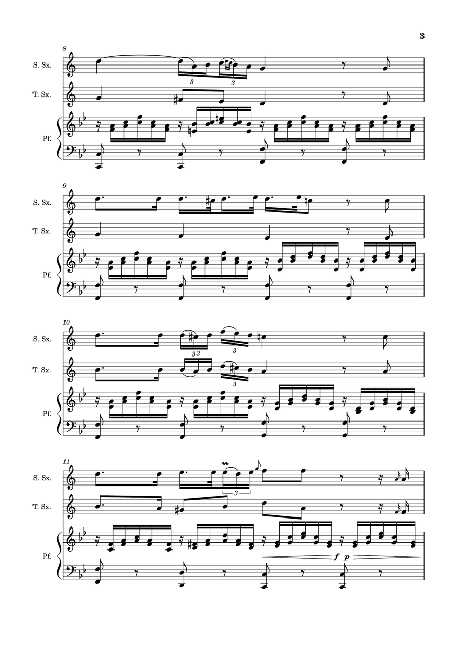 Ave Maria by F. Schubert – S. Sax, T. Sax and Piano. Score and Parts Small Ensemble scores gallery preview page 3