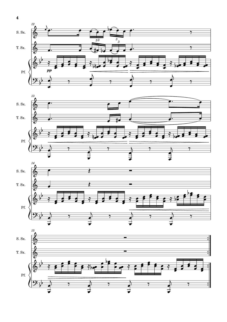 Ave Maria by F. Schubert – S. Sax, T. Sax and Piano. Score and Parts Small Ensemble scores gallery preview page 4