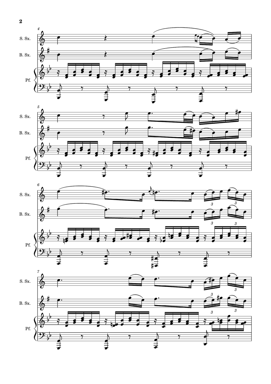 Ave Maria by F. Schubert – S. Sax, B. Sax and Piano. Score and Parts Small Ensemble scores gallery preview page 2