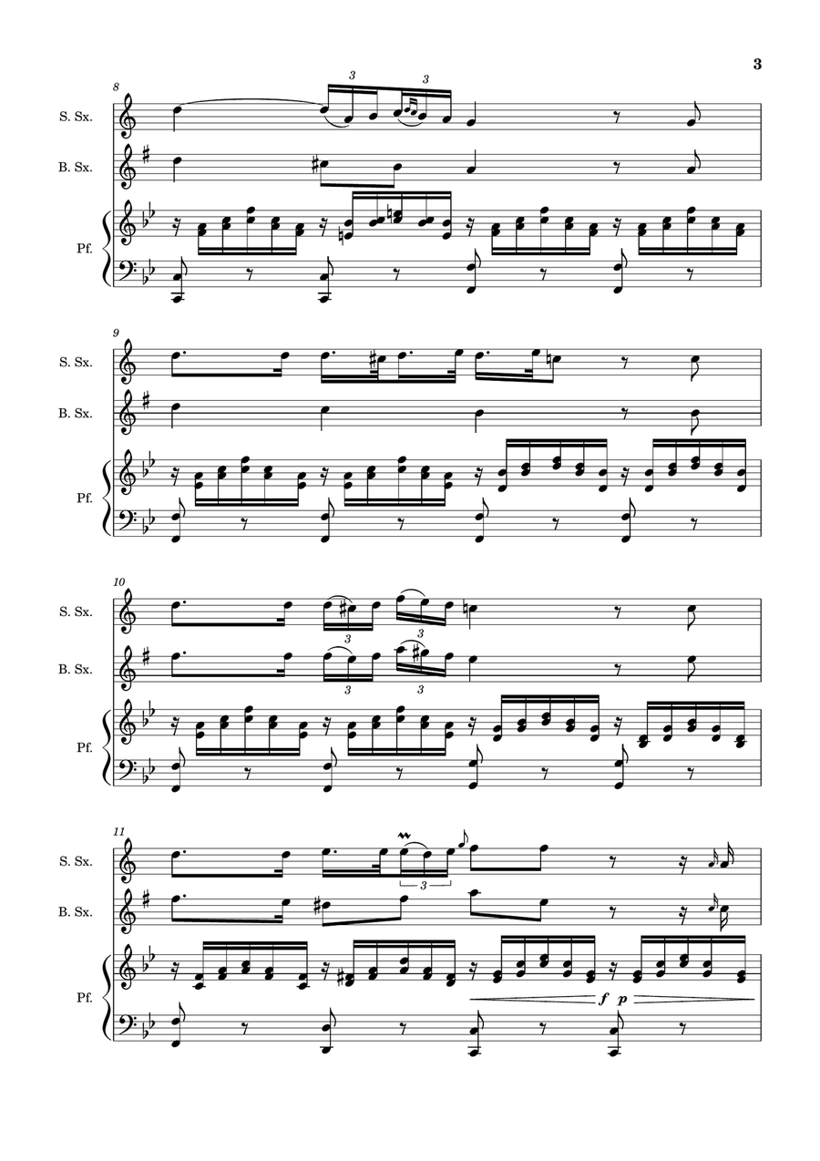 Ave Maria by F. Schubert – S. Sax, B. Sax and Piano. Score and Parts Small Ensemble scores gallery preview page 3