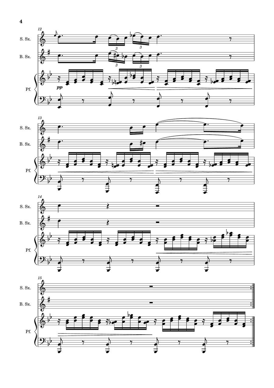 Ave Maria by F. Schubert – S. Sax, B. Sax and Piano. Score and Parts Small Ensemble scores gallery preview page 4