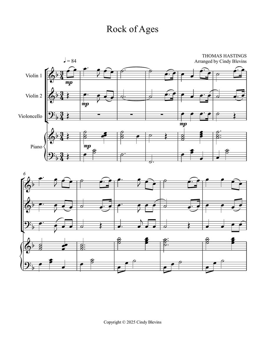 Rock of Ages, for Two Violins, Cello and Piano Piano Quartet scores gallery preview page 2