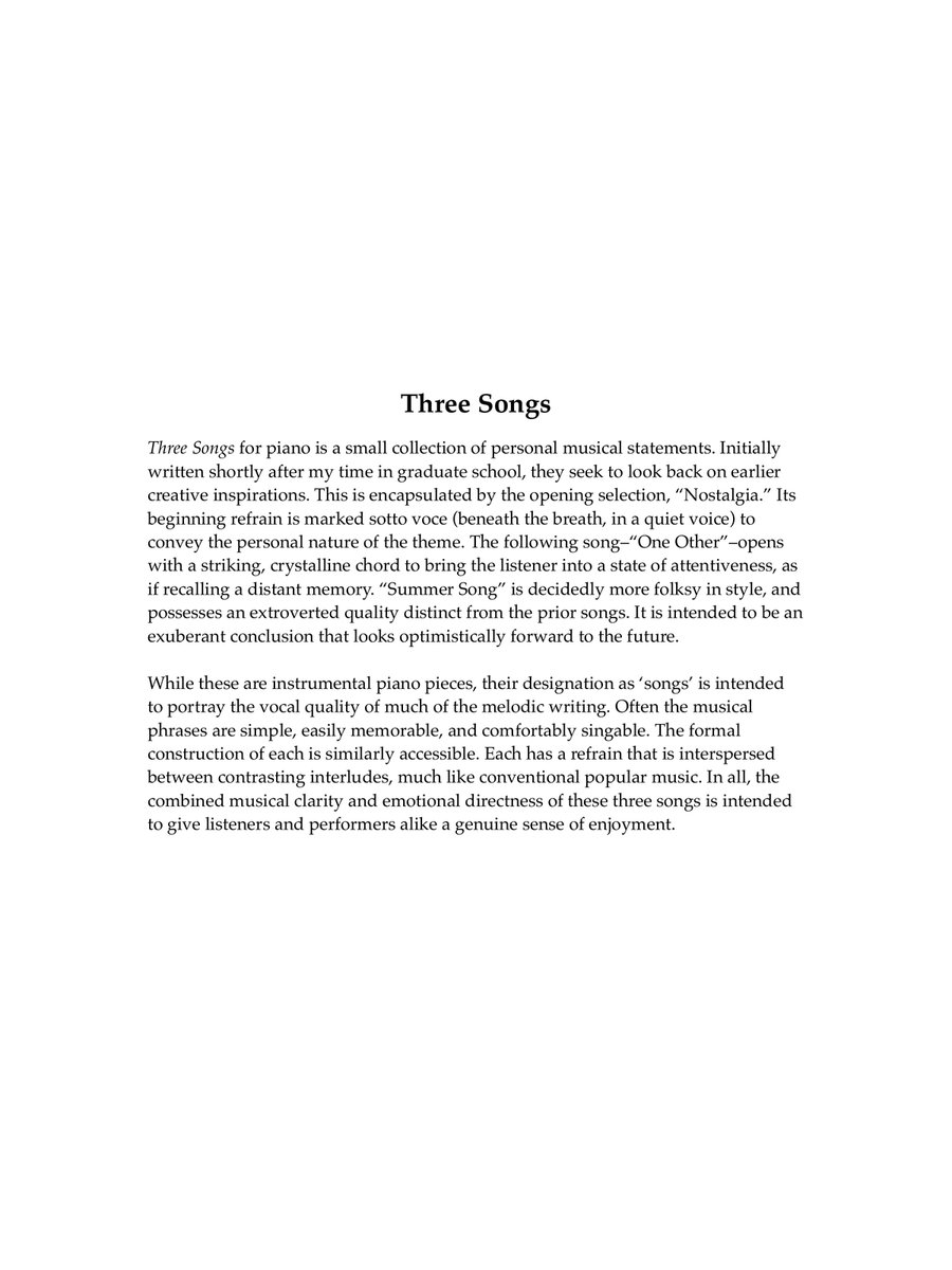 Three Songs Piano Solo scores gallery preview page 2