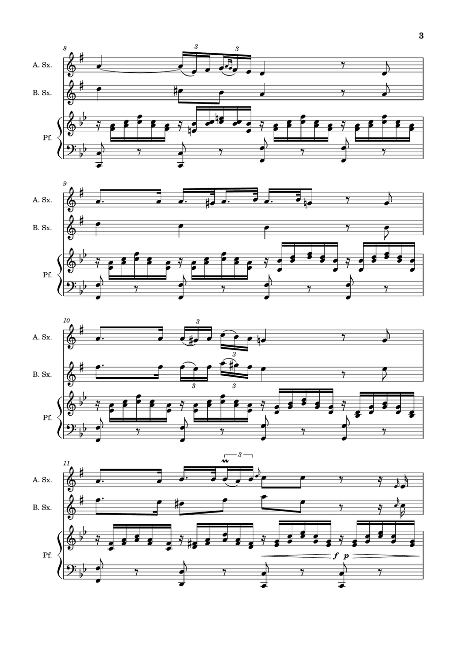 Ave Maria by F. Schubert – A. Sax, B. Sax and Piano. Score and Parts Small Ensemble scores gallery preview page 3