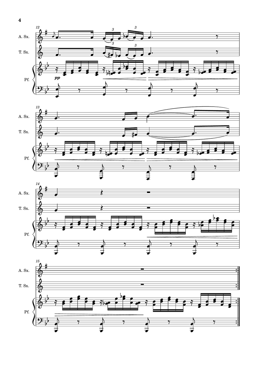 Ave Maria by F. Schubert – A. Sax, T. Sax and Piano. Score and Parts Small Ensemble scores gallery preview page 4