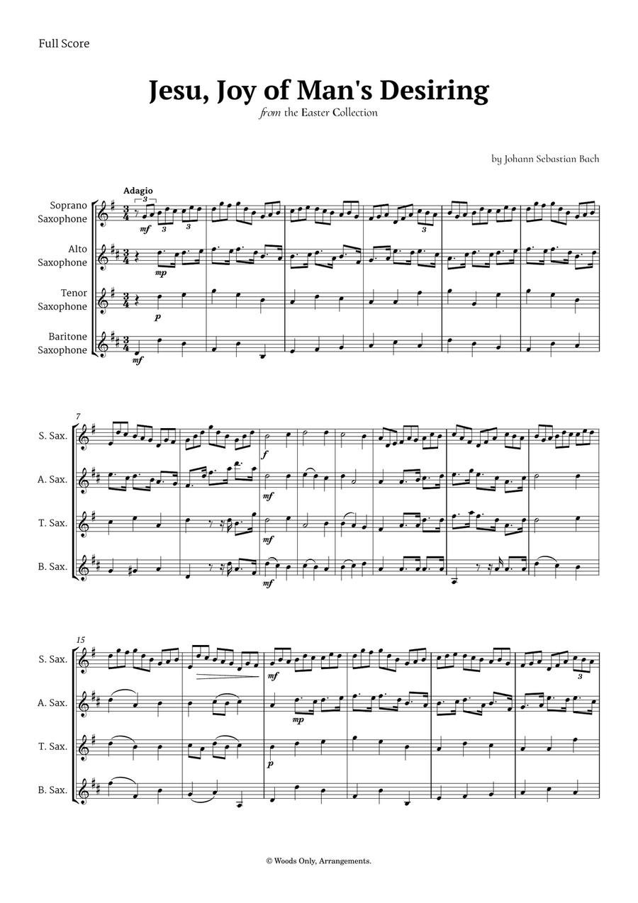 Jesu, Joy of Man's Desiring by Bach for Saxophone Quartet Saxophone Quartet scores gallery preview page 1
