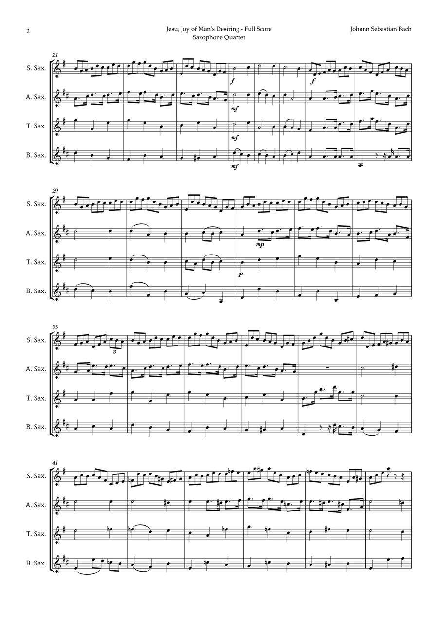 Jesu, Joy of Man's Desiring by Bach for Saxophone Quartet Saxophone Quartet scores gallery preview page 2