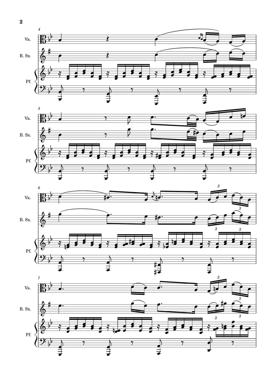 Ave Maria by F. Schubert – Viola, B. Sax and Piano. Score and Parts Small Ensemble scores gallery preview page 2