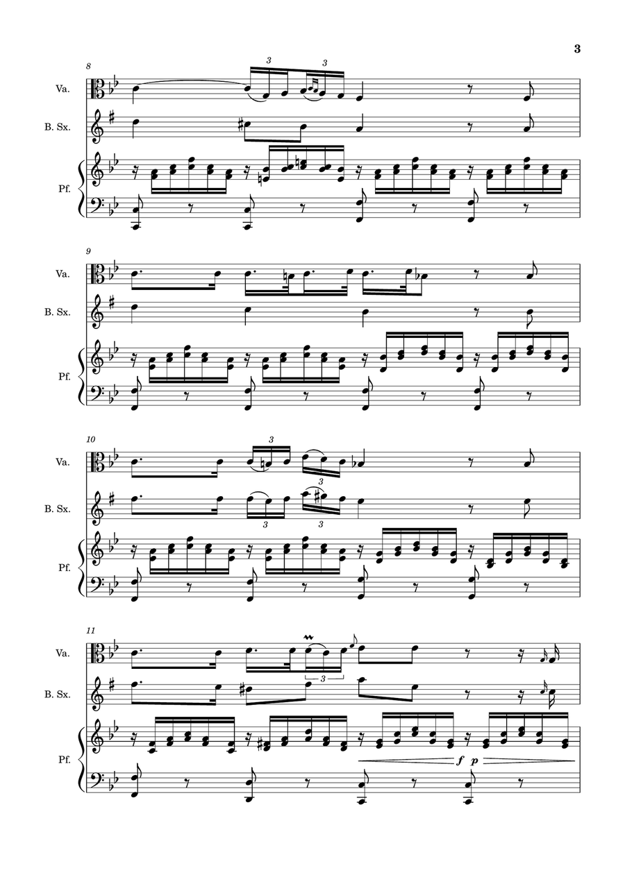 Ave Maria by F. Schubert – Viola, B. Sax and Piano. Score and Parts Small Ensemble scores gallery preview page 3