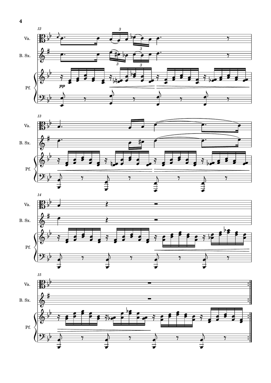Ave Maria by F. Schubert – Viola, B. Sax and Piano. Score and Parts Small Ensemble scores gallery preview page 4