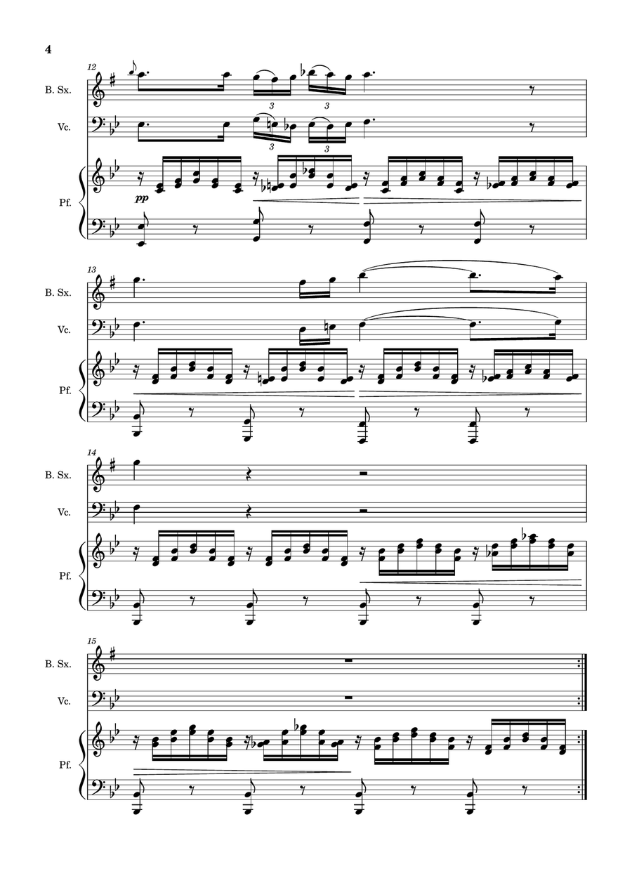 Ave Maria by F. Schubert – B. Sax, Cello and Piano. Score and Parts Small Ensemble scores gallery preview page 4