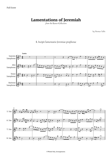 Lamentations of Jeremiah by Thomas Tallis for Saxophone Quartet