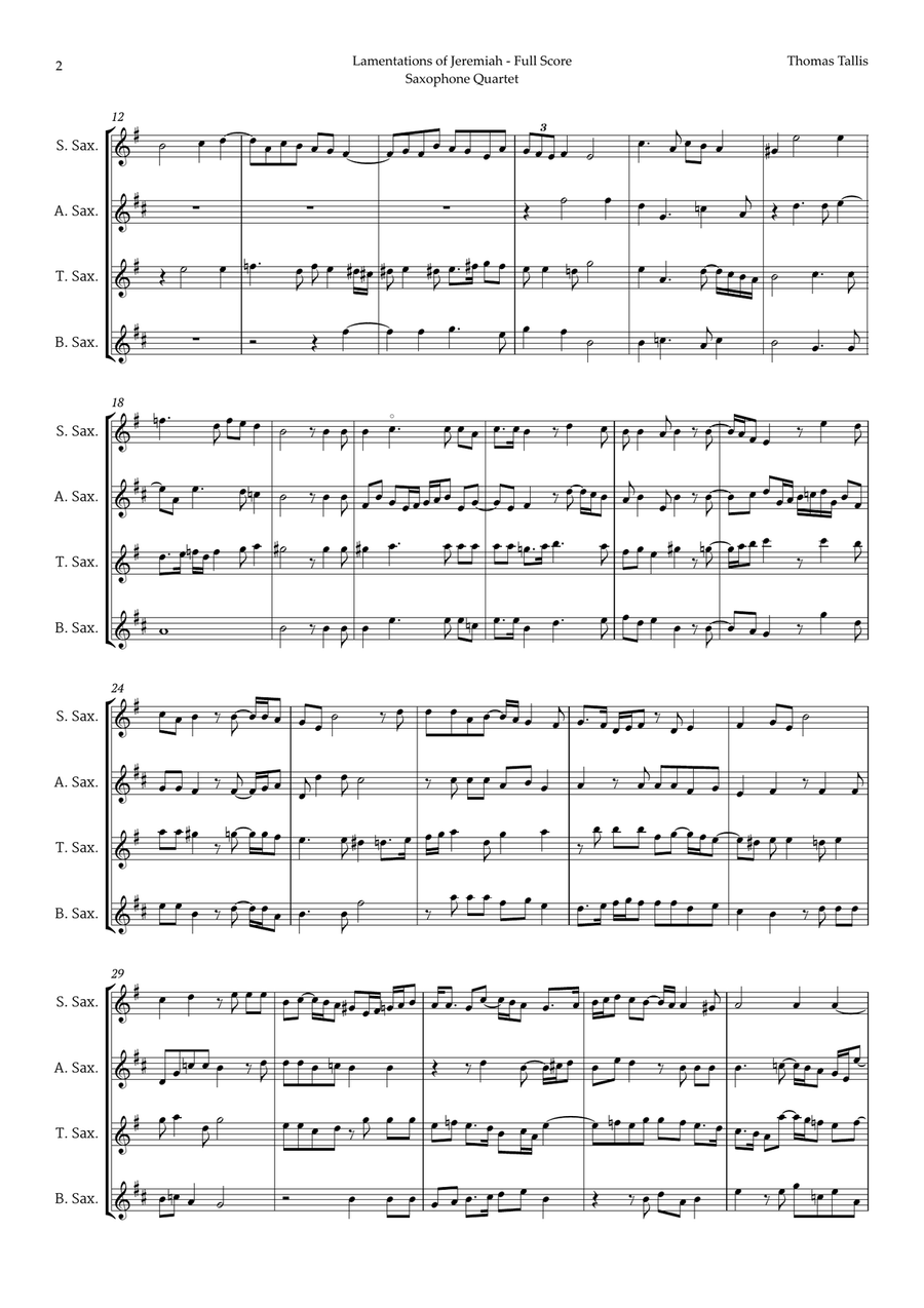 Lamentations of Jeremiah by Thomas Tallis for Saxophone Quartet Saxophone Quartet scores gallery preview page 2