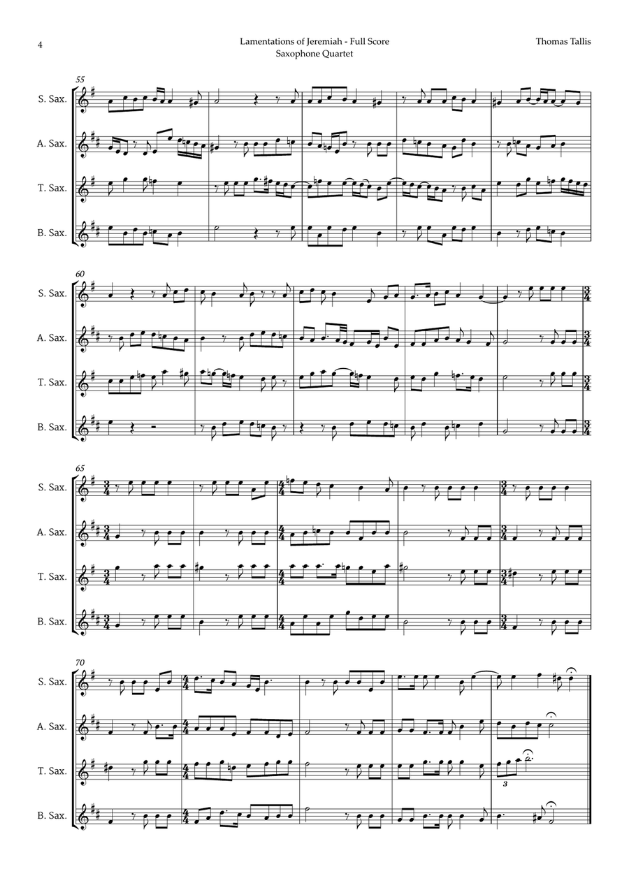 Lamentations of Jeremiah by Thomas Tallis for Saxophone Quartet Saxophone Quartet scores gallery preview page 4