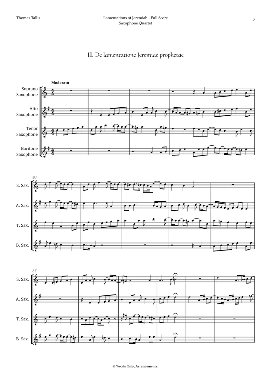 Lamentations of Jeremiah by Thomas Tallis for Saxophone Quartet Saxophone Quartet scores gallery preview page 5