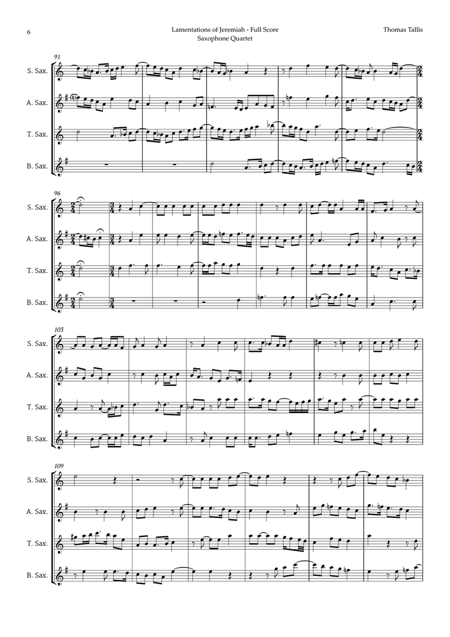 Lamentations of Jeremiah by Thomas Tallis for Saxophone Quartet Saxophone Quartet scores gallery preview page 6
