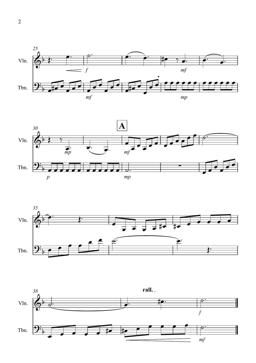 Moonlight Sonata for (1st movement) for Violin and Trombone Duet Trombone scores gallery preview page 2