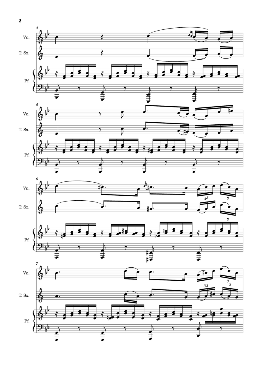 Ave Maria by F. Schubert – Violin, T. Sax and Piano. Score and Parts Small Ensemble scores gallery preview page 2