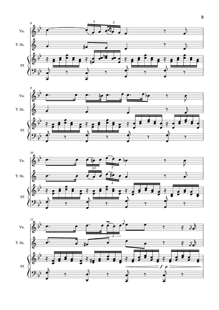 Ave Maria by F. Schubert – Violin, T. Sax and Piano. Score and Parts Small Ensemble scores gallery preview page 3