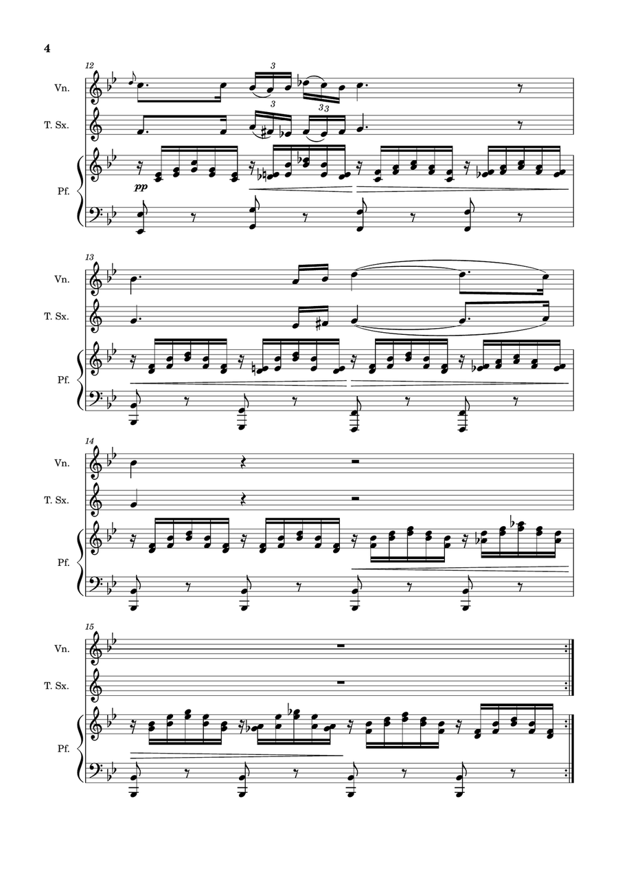 Ave Maria by F. Schubert – Violin, T. Sax and Piano. Score and Parts Small Ensemble scores gallery preview page 4