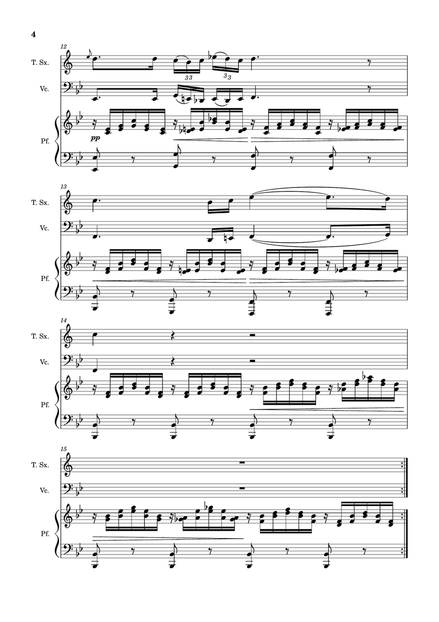 Ave Maria by F. Schubert – T. Sax, Cello and Piano. Score and Parts Small Ensemble scores gallery preview page 4