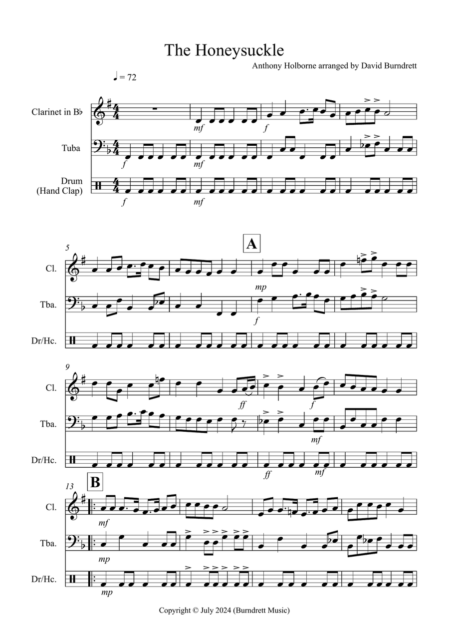 The Honeysuckle for Clarinet and Tuba Duet B-Flat Clarinet scores gallery preview page 1