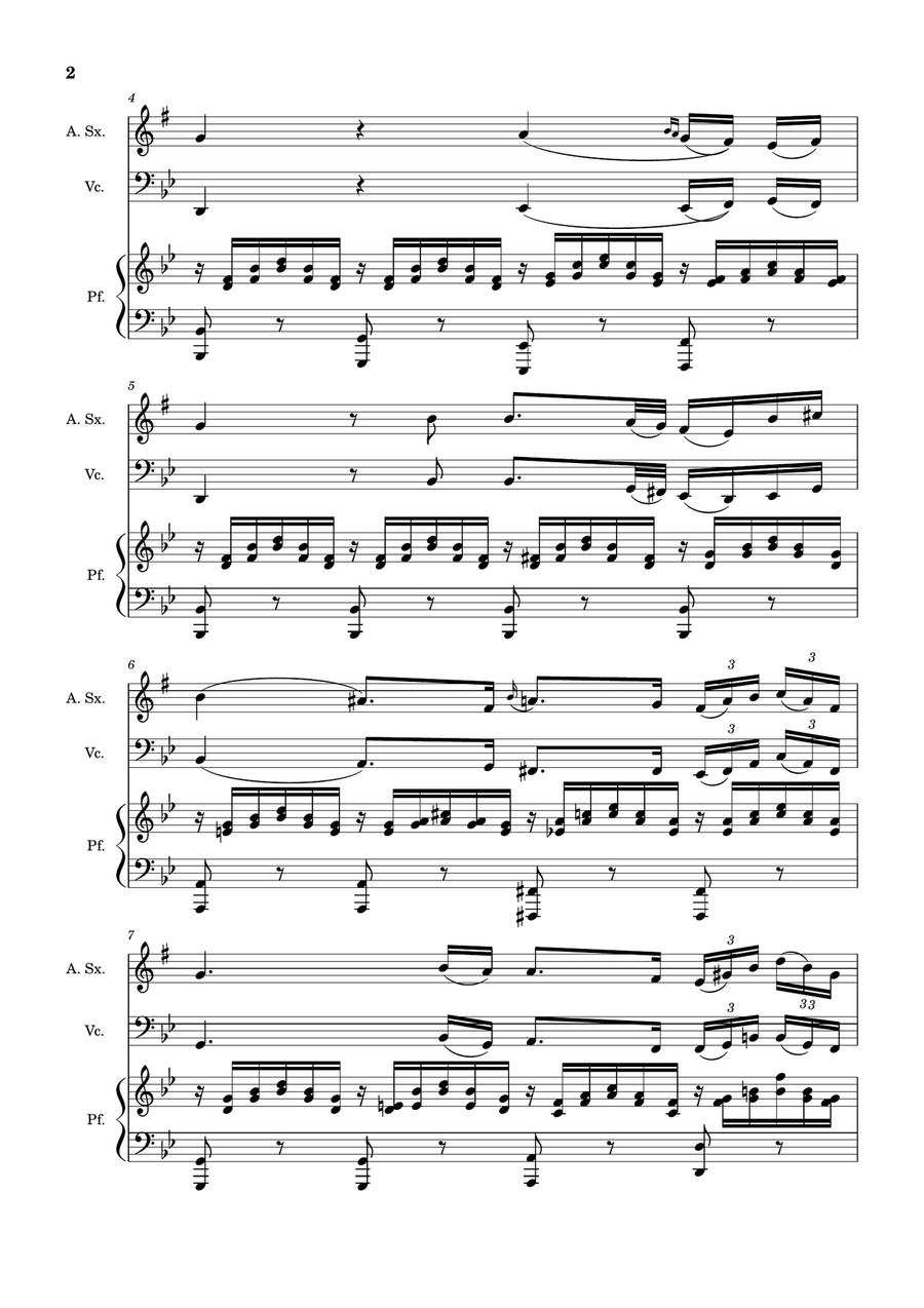 Ave Maria by F. Schubert – A. Sax, Cello and Piano. Score and Parts Small Ensemble scores gallery preview page 2