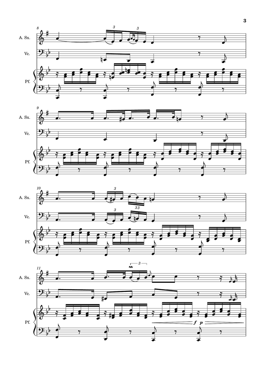 Ave Maria by F. Schubert – A. Sax, Cello and Piano. Score and Parts Small Ensemble scores gallery preview page 3