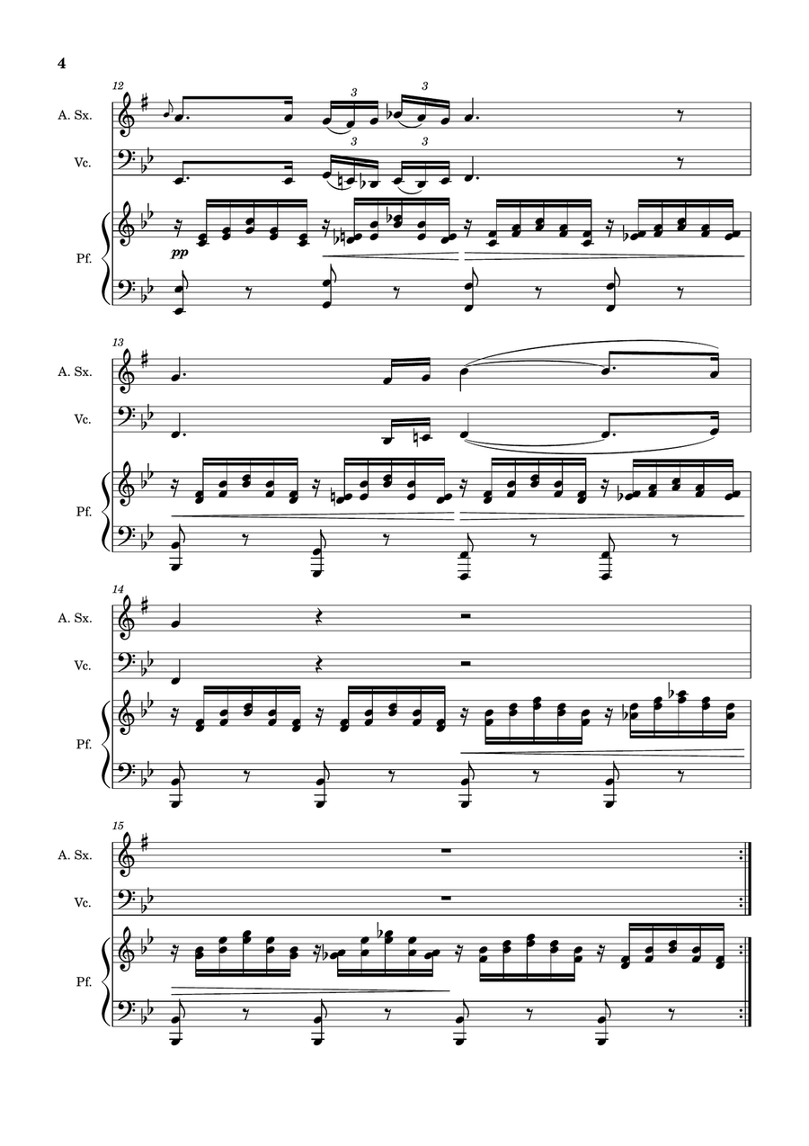 Ave Maria by F. Schubert – A. Sax, Cello and Piano. Score and Parts Small Ensemble scores gallery preview page 4