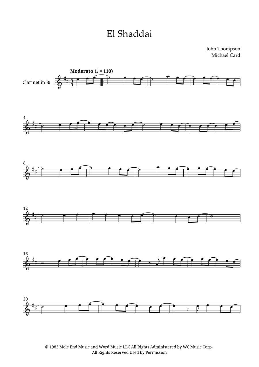 El Shaddai El Shaddai B-Flat Clarinet scores gallery preview page 1
