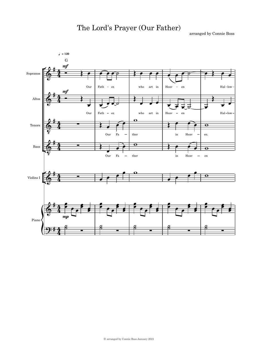 The Lord's Prayer (Our Father) SATB violin and piano The Lord's Prayer (Our Father) SATB violin and piano 4-Part scores gallery preview page 1