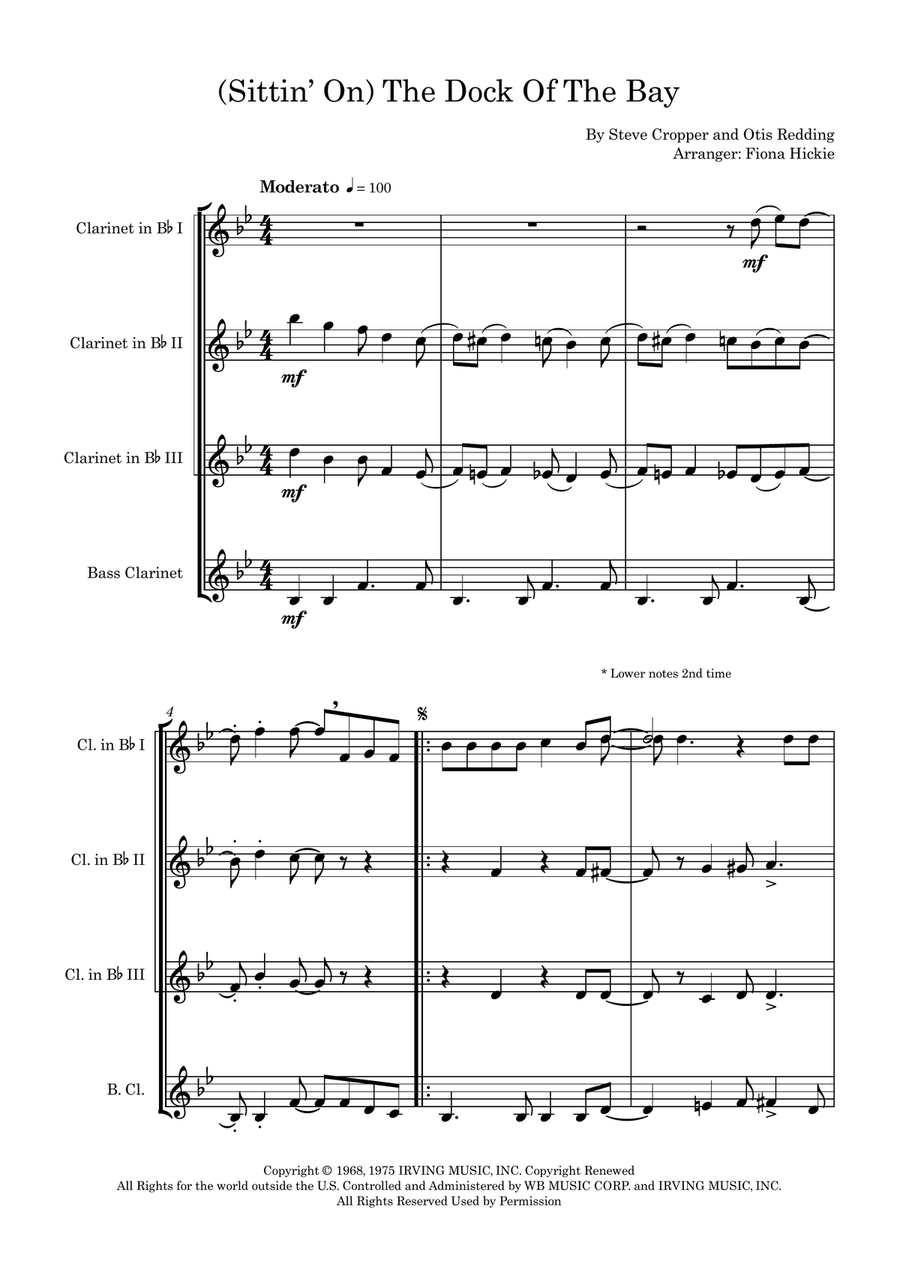 (Sittin' On) The Dock Of The Bay Clarinet Quartet scores gallery preview page 2
