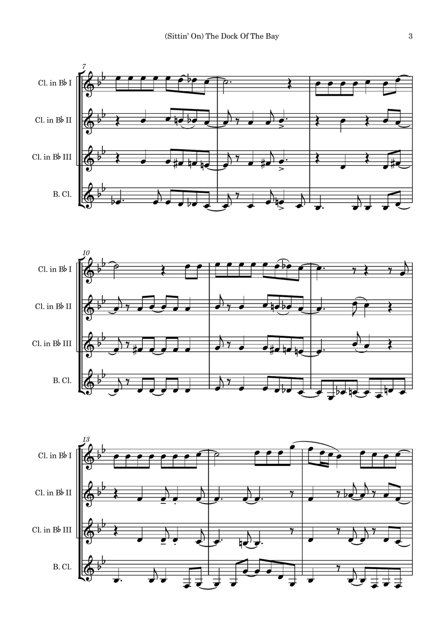 (Sittin' On) The Dock Of The Bay Clarinet Quartet scores gallery preview page 3