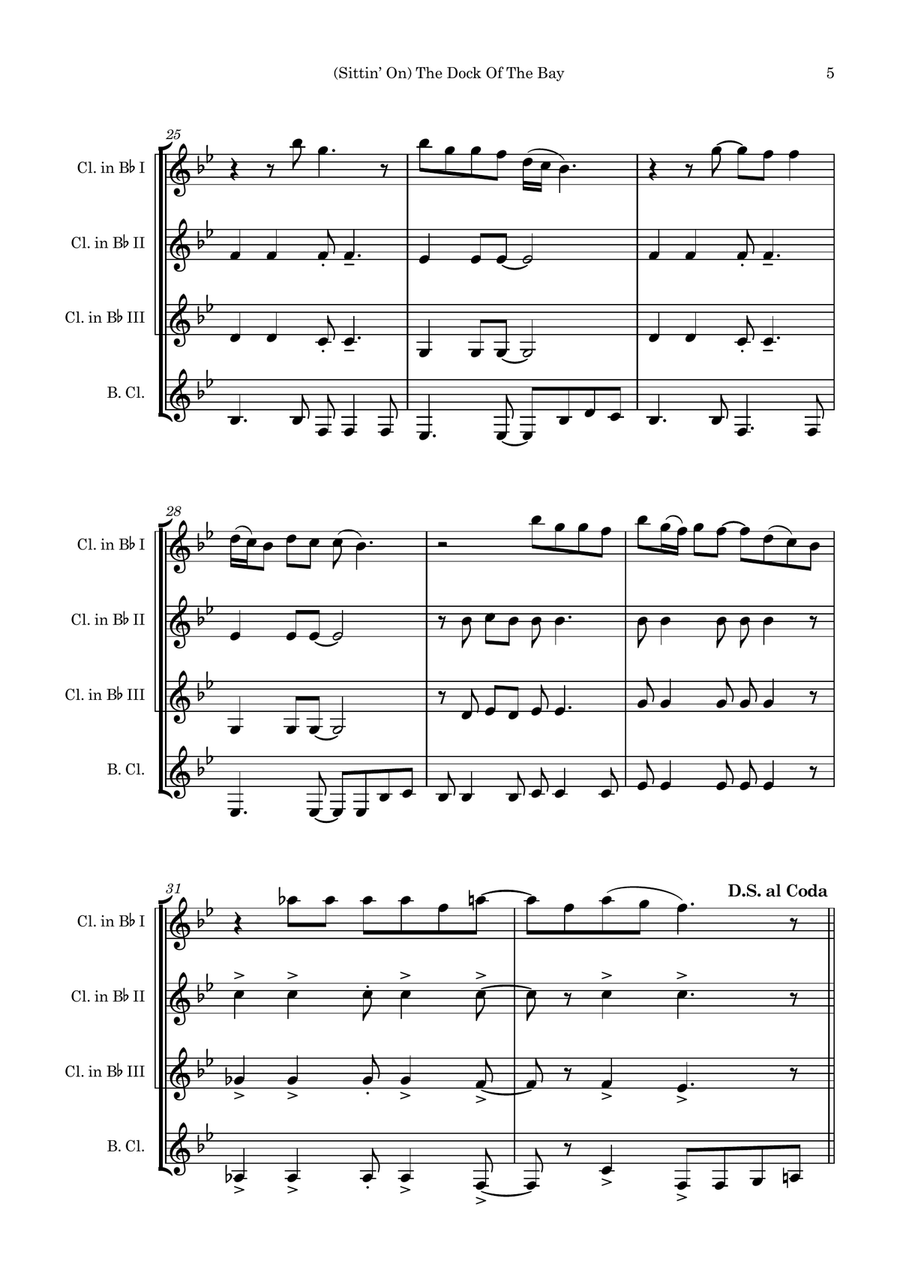 (Sittin' On) The Dock Of The Bay Clarinet Quartet scores gallery preview page 5