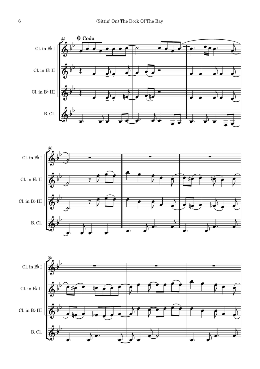(Sittin' On) The Dock Of The Bay Clarinet Quartet scores gallery preview page 6