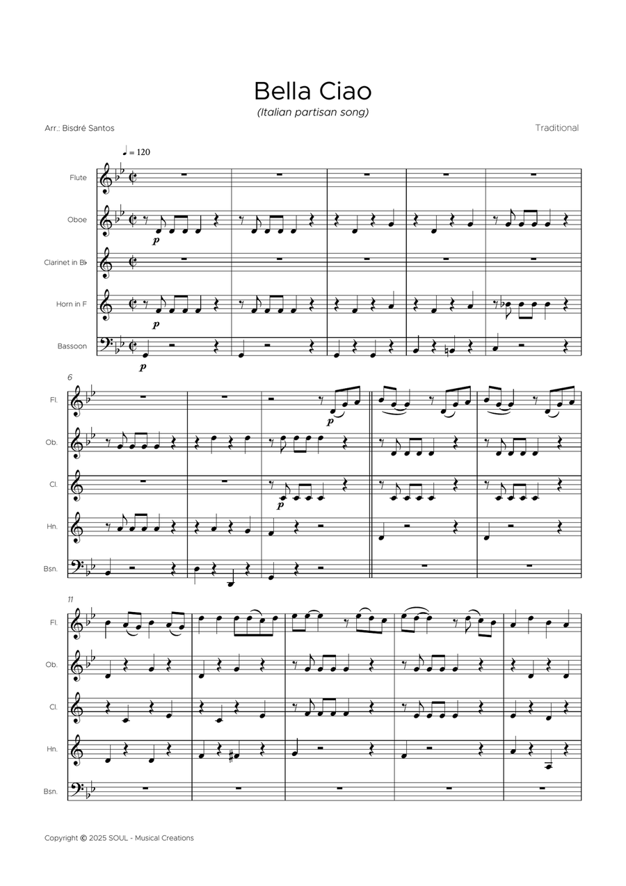 Bella Ciao Woodwind Quintet scores gallery preview page 2