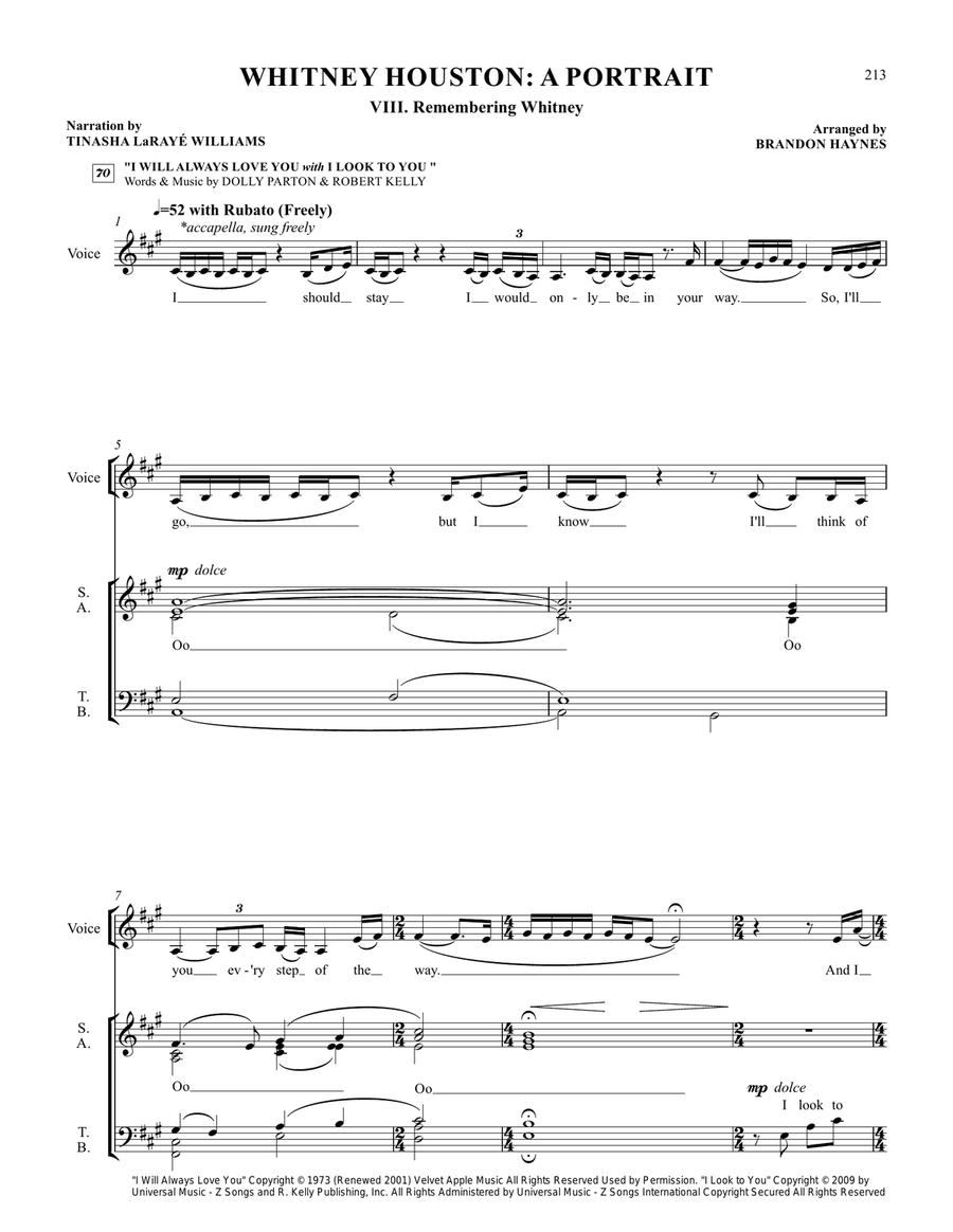 Medley: I Will Always Love You with I Look To You Divisi scores gallery preview page 1