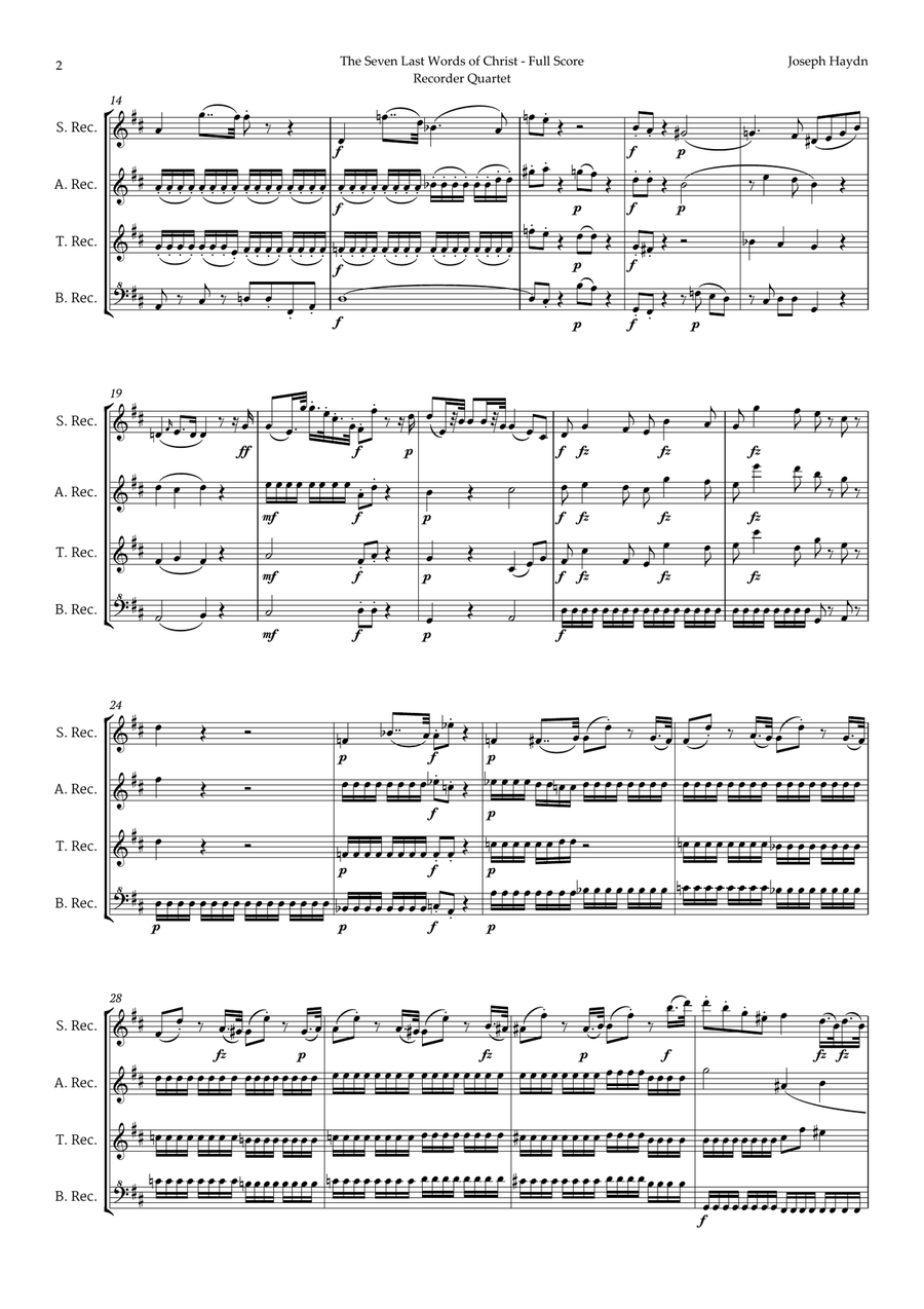 The Seven Last Words of Christ by Haydn for Recorder Quartet Chamber Music scores gallery preview page 2