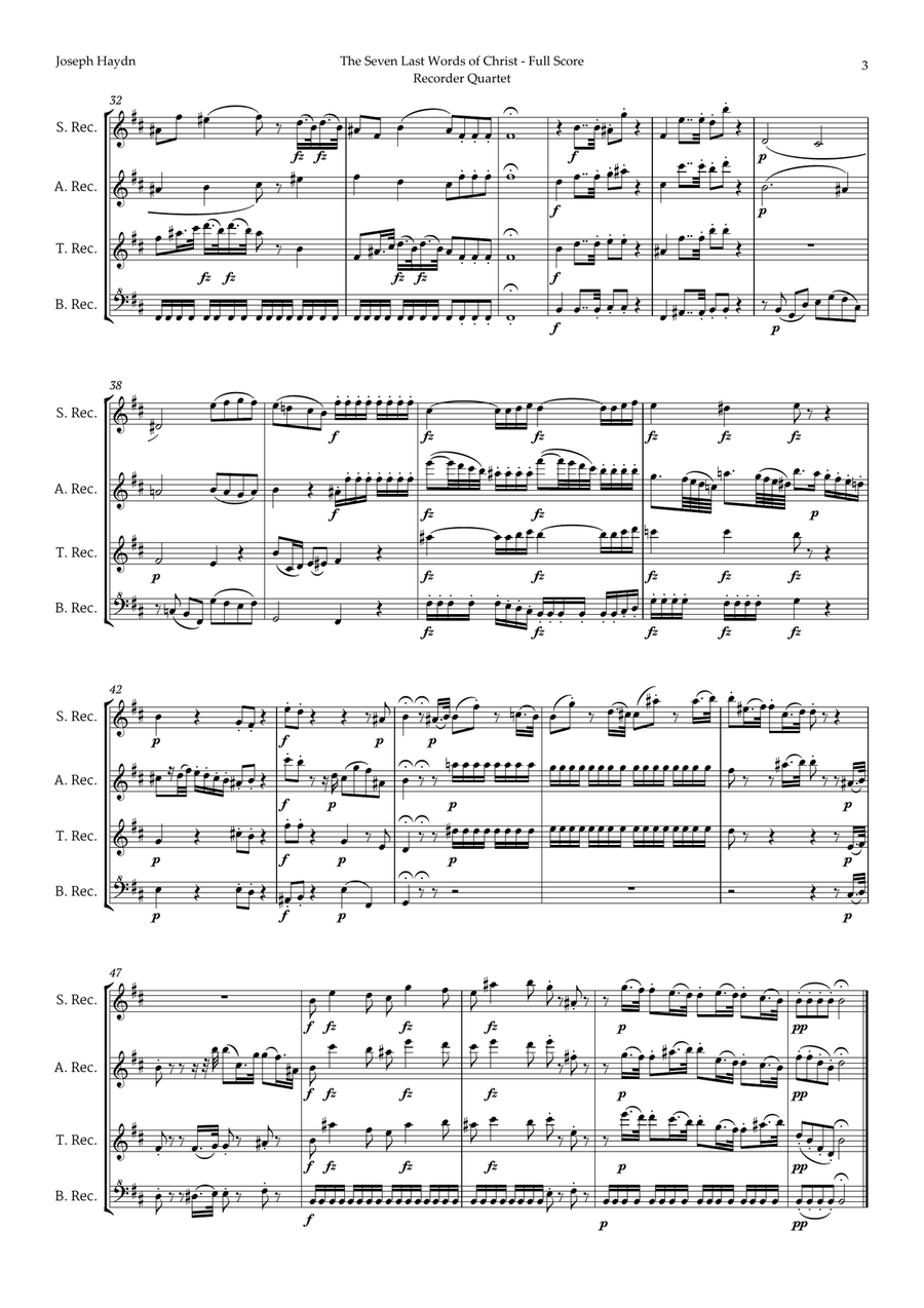 The Seven Last Words of Christ by Haydn for Recorder Quartet Chamber Music scores gallery preview page 3